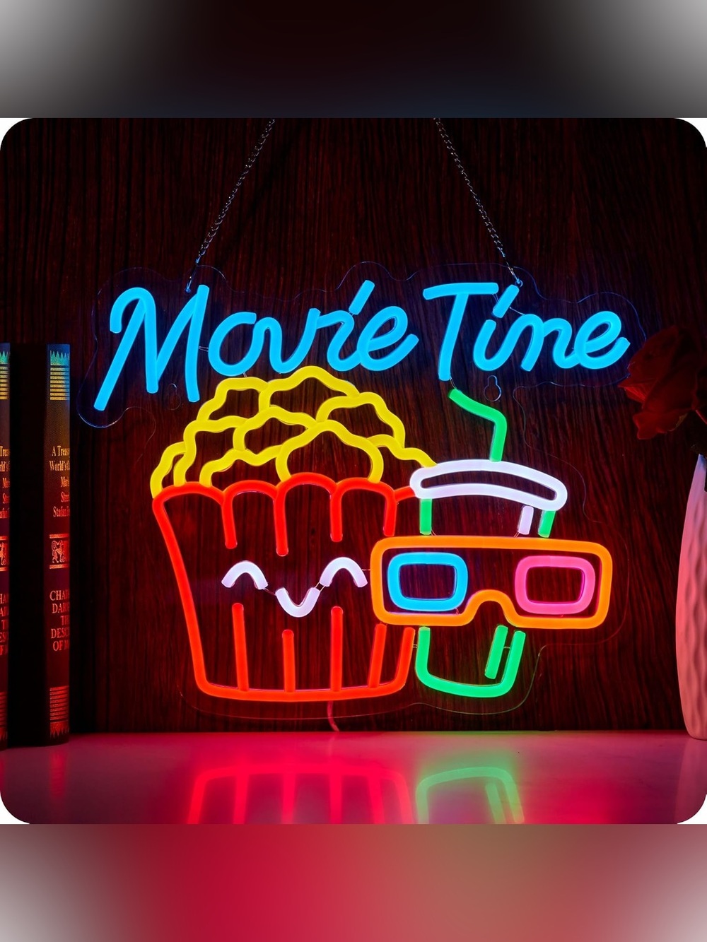 Movie Time Neon Sign Popcorn Cinema LED Light USB Powered Neon for Wall Decor